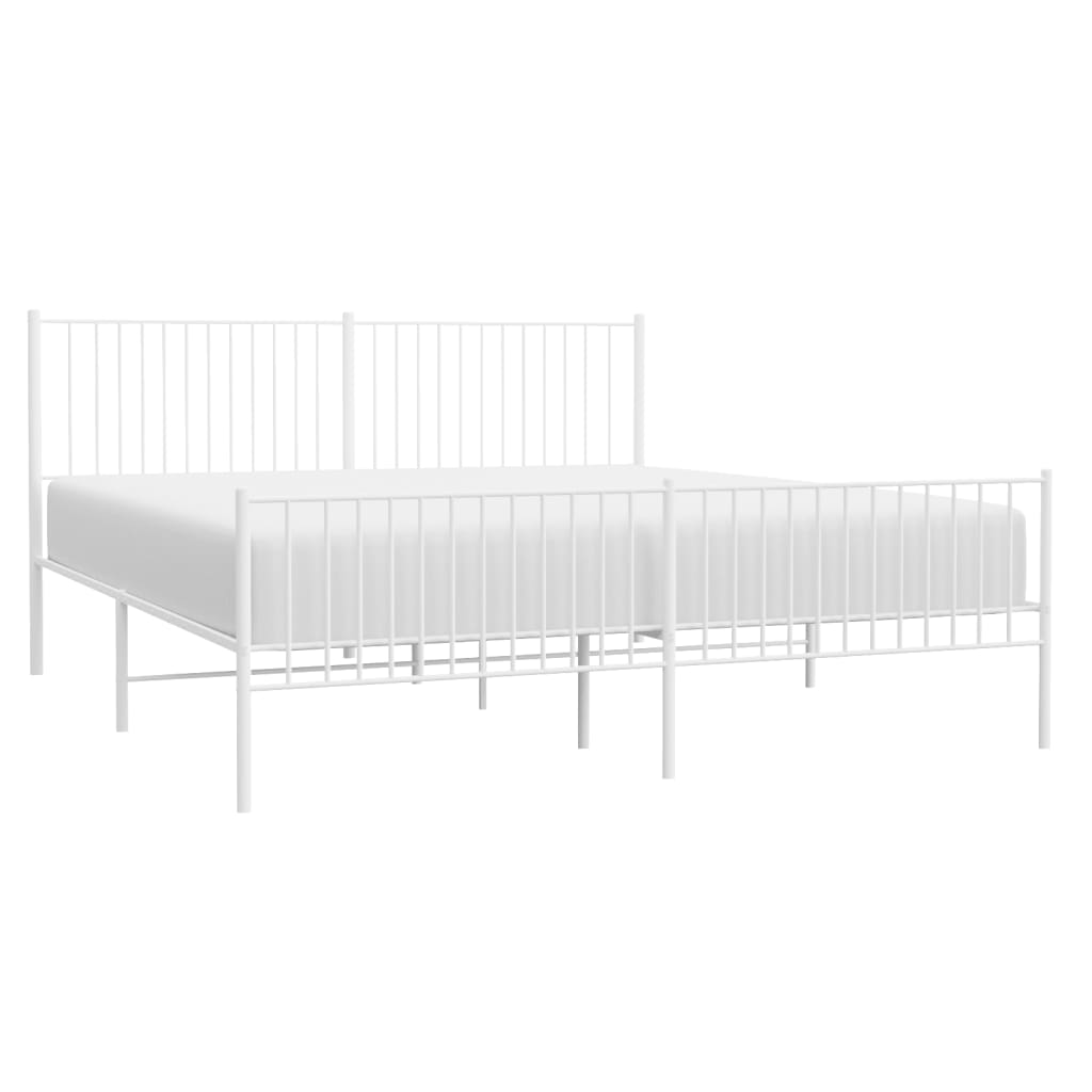 Metal Bed Frame without Mattress with Footboard White 200x200cm