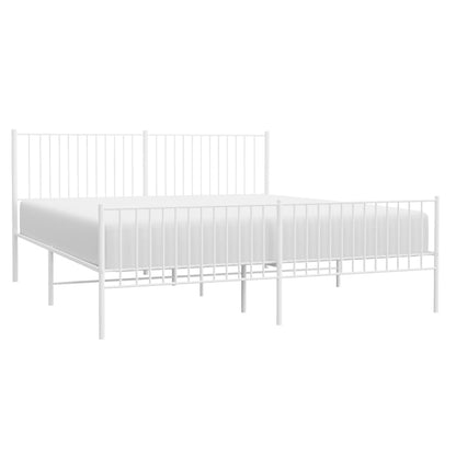 Metal Bed Frame without Mattress with Footboard White 200x200cm