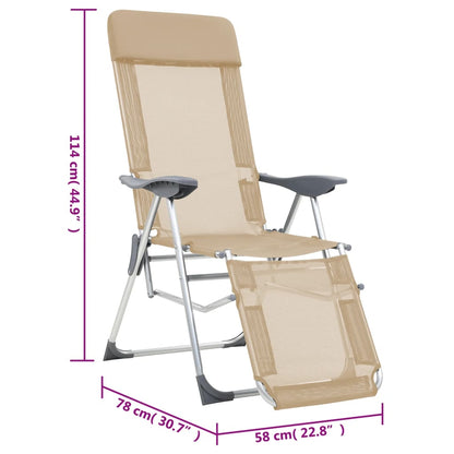 Folding Camping Chairs with Footrests 2 pcs Cream Textilene