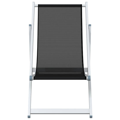Folding Beach Chairs 2 pcs Black Aluminium and Textilene