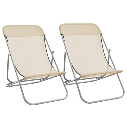 Folding Beach Chairs 2 pcs Cream Textilene&Powder-coated Steel