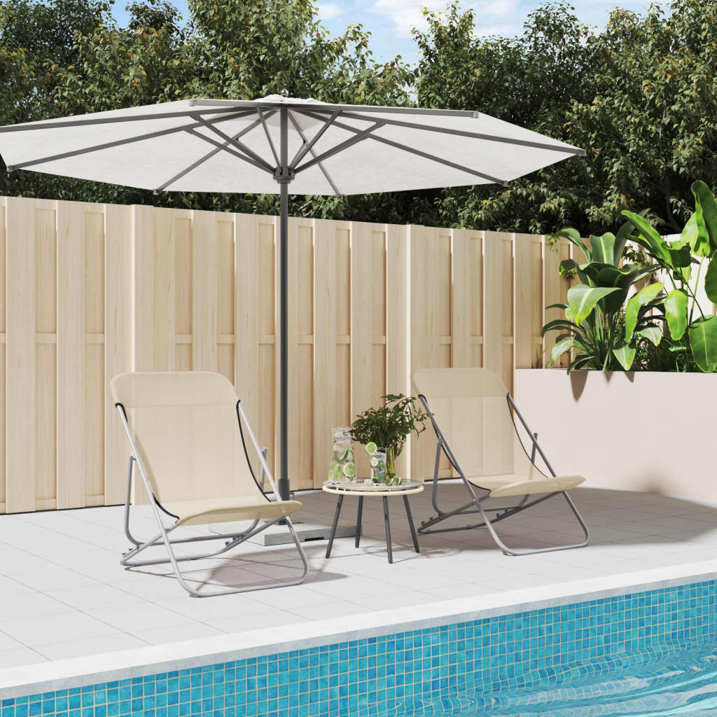 Folding Beach Chairs 2 pcs Cream Textilene&Powder-coated Steel