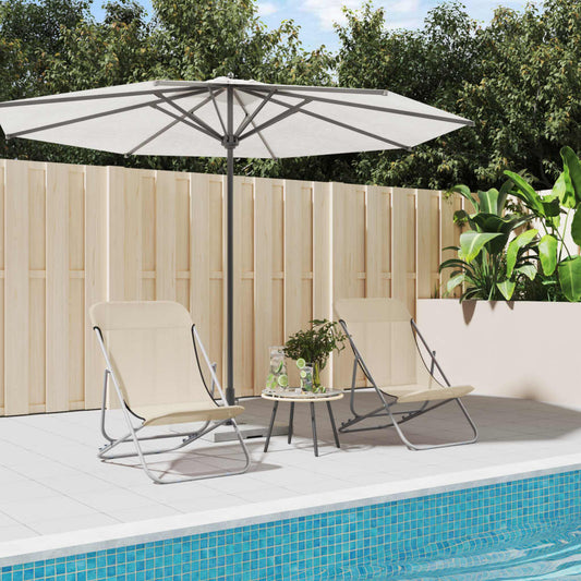 Folding Beach Chairs 2 pcs Cream Textilene&Powder-coated Steel