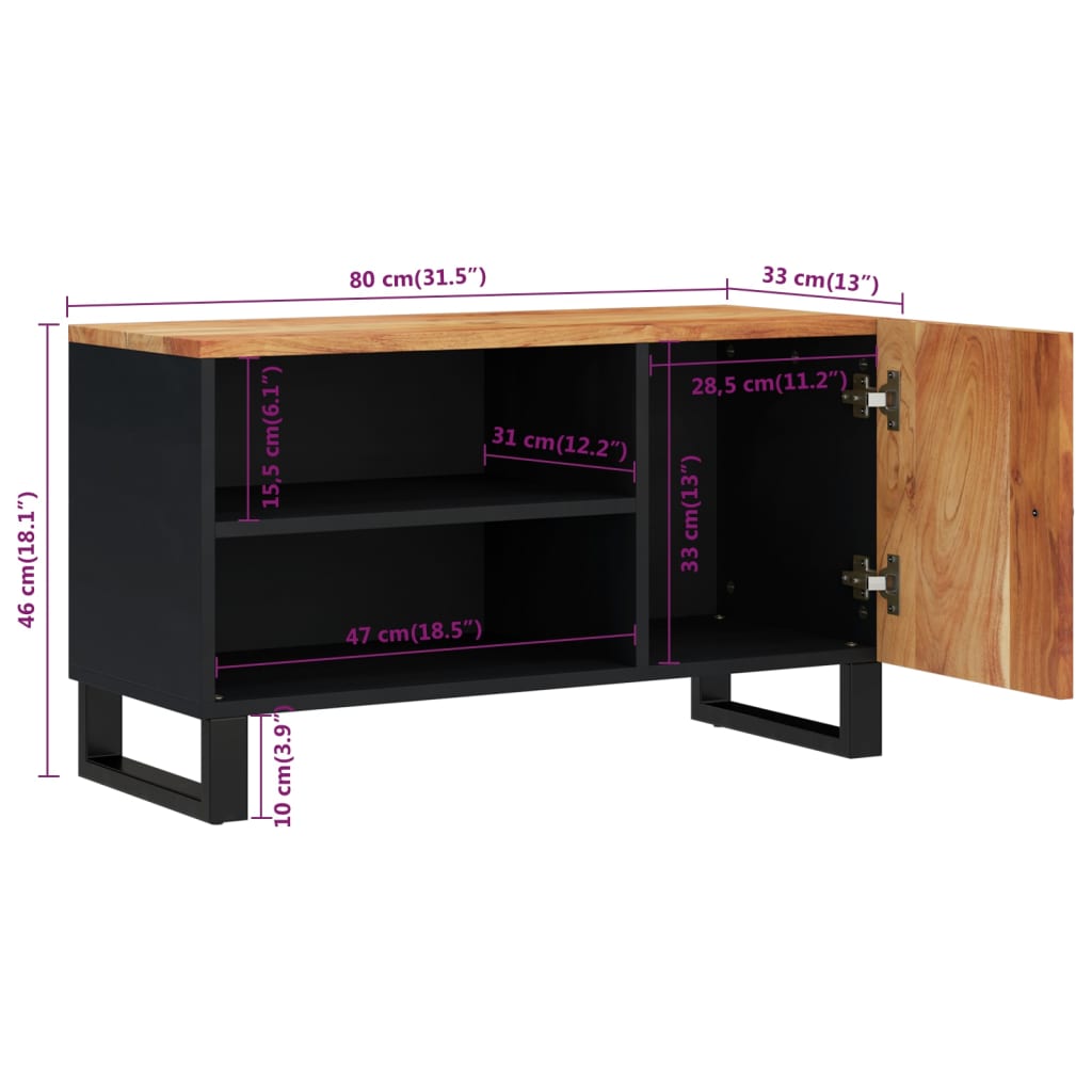 TV Cabinet 80x33x46 cm Solid Wood Acacia&Engineered Wood