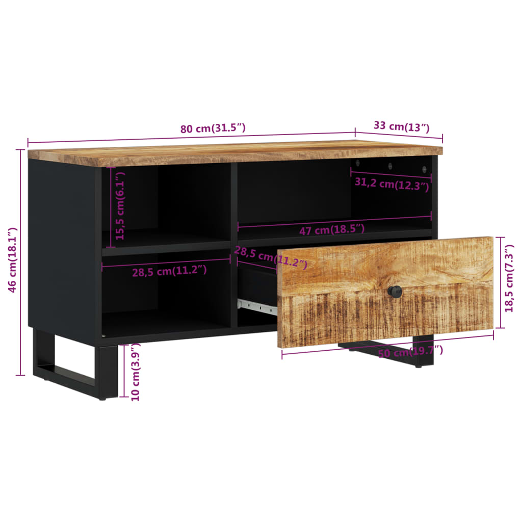 TV Cabinet 80x33x46 cm Solid Wood Mango&Engineered Wood