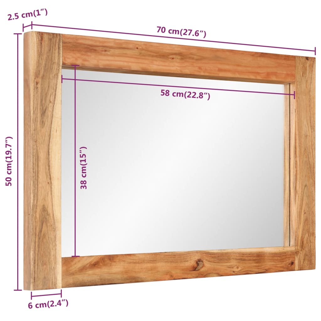 Mirror 70x50 cm Solid Wood Acacia and Glass