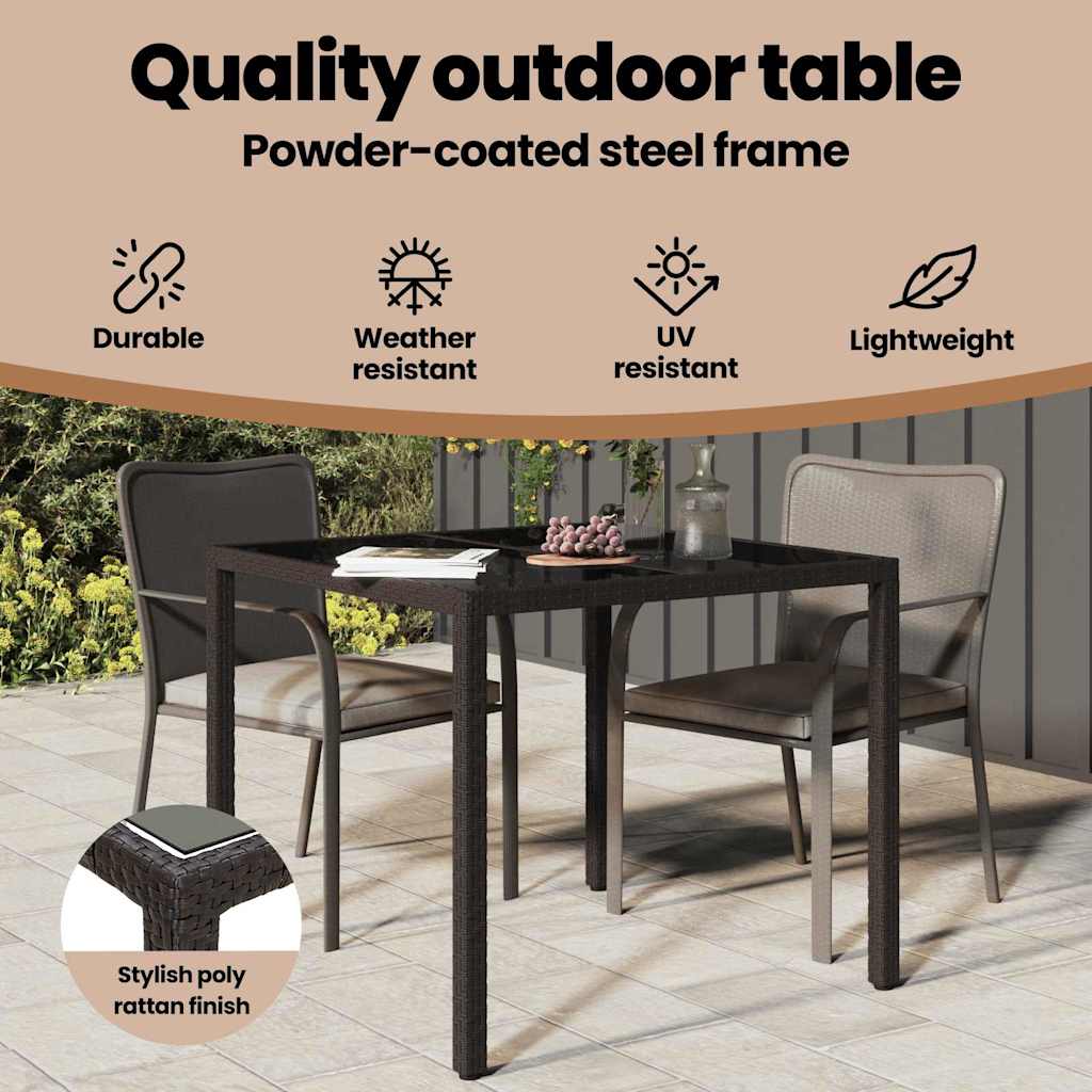 Garden Table Brown 90 x 90 x 75 cm Poly Rattan