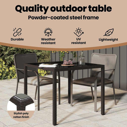 Garden Table Brown 90 x 90 x 75 cm Poly Rattan