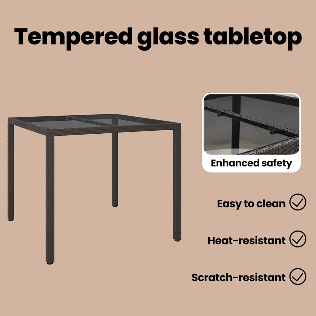 Garden Table Brown 90 x 90 x 75 cm Poly Rattan