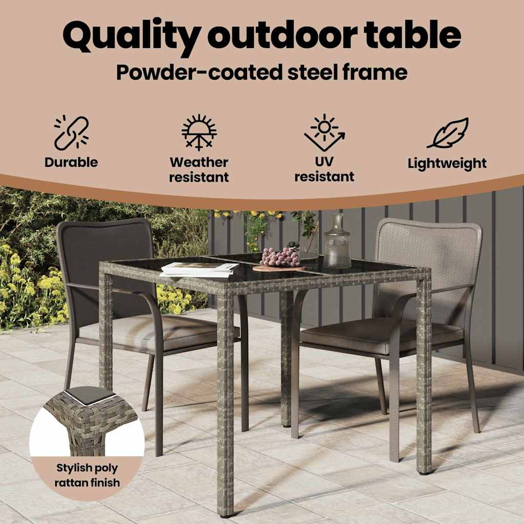 Garden Table Grey 90 x 90 x 75 cm Poly Rattan