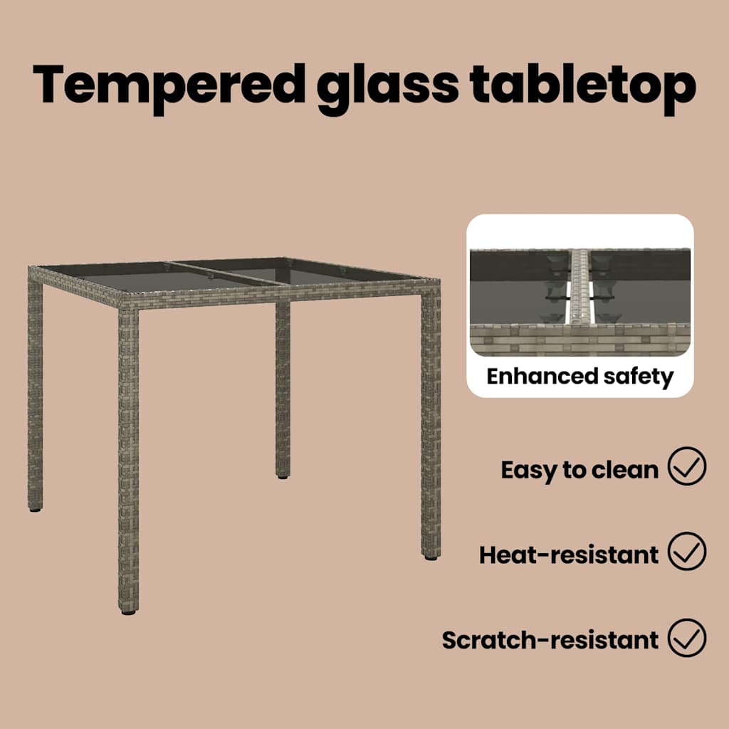 Garden Table Grey 90 x 90 x 75 cm Poly Rattan