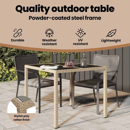 Garden Table Beige 90 x 90 x 75 cm Poly Rattan