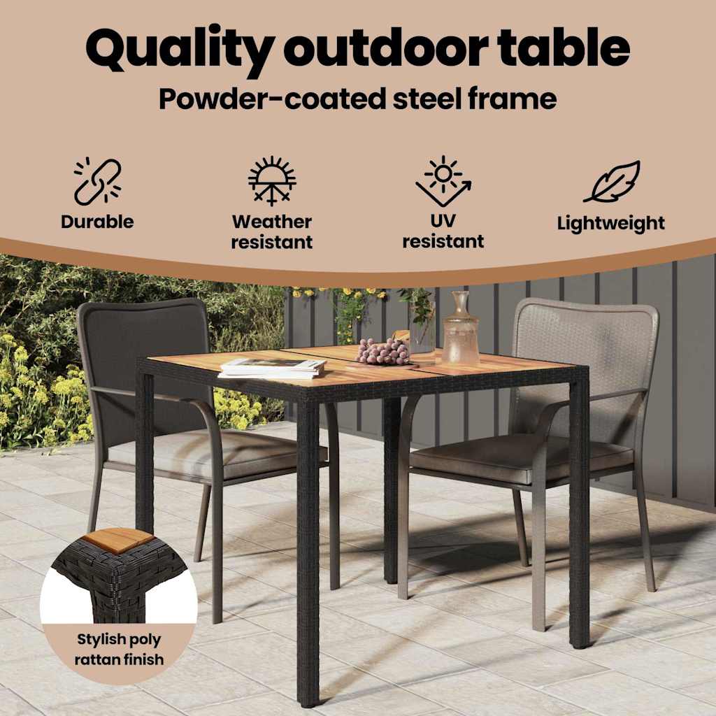 Garden Table Black 90 x 90 x 75 cm Poly Rattan