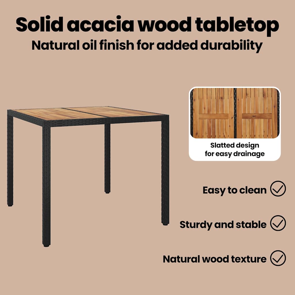Garden Table Black 90 x 90 x 75 cm Poly Rattan