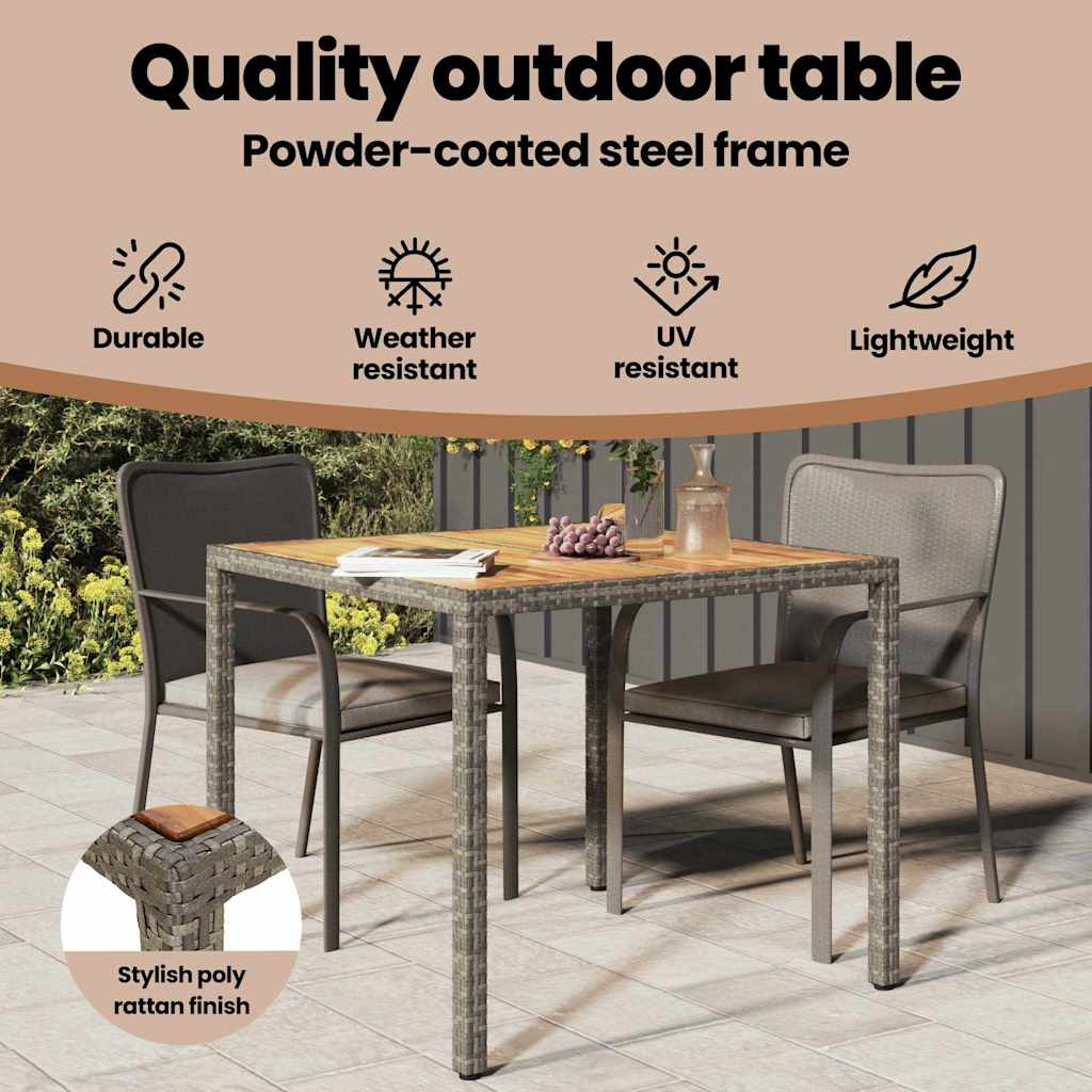 Garden Table Grey 90 x 90 x 75 cm Poly Rattan