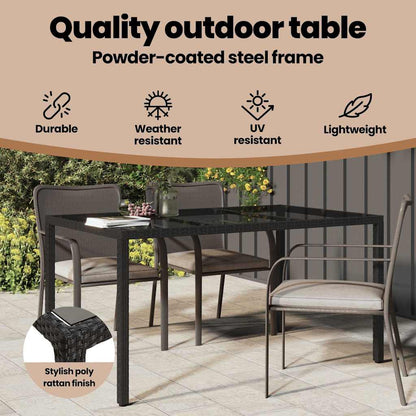 Garden Table Black 150 x 90 x 75 cm Poly Rattan