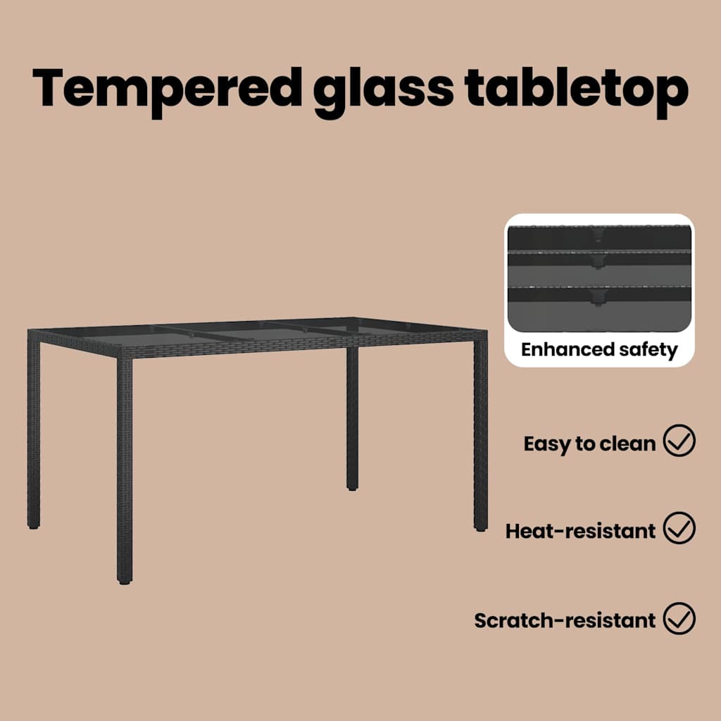 Garden Table Black 150 x 90 x 75 cm Poly Rattan