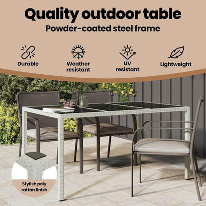 Garden Table White 150 x 90 x 75 cm Poly Rattan