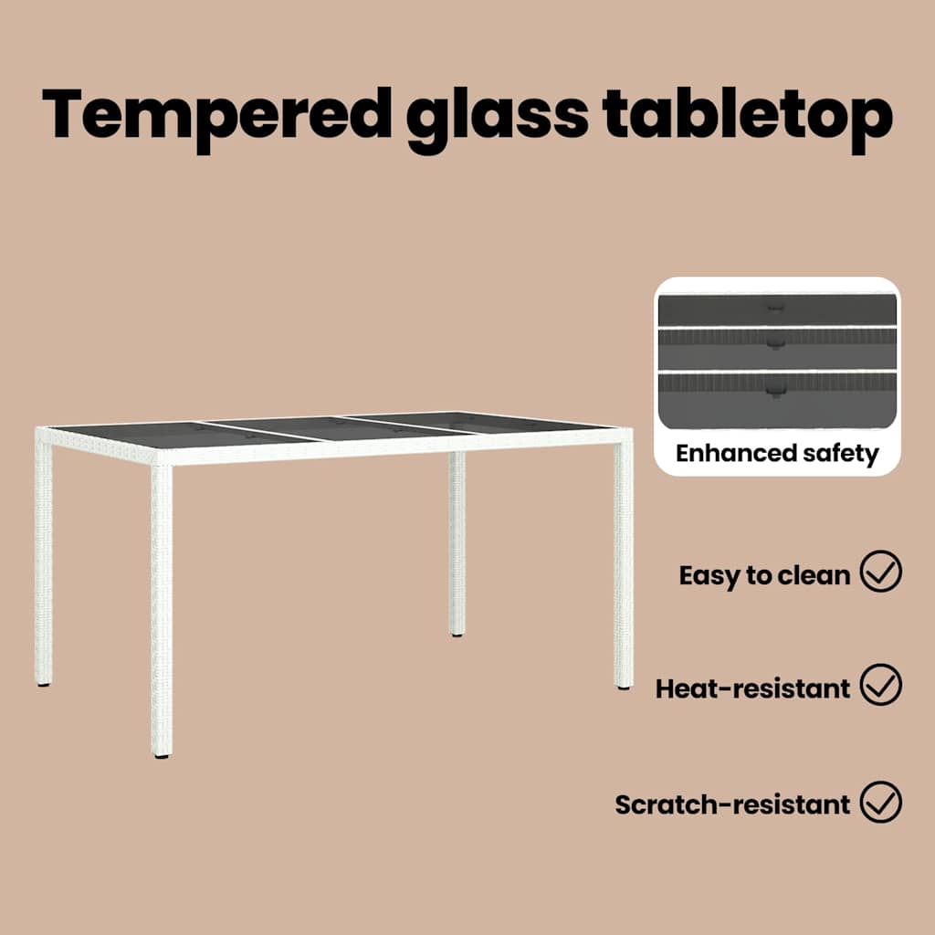 Garden Table White 150 x 90 x 75 cm Poly Rattan