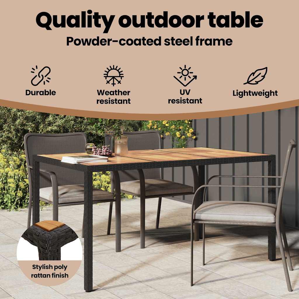 Garden Table Black 150 x 90 x 75 cm Poly Rattan