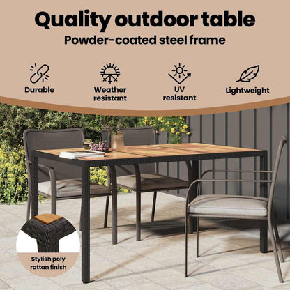 Garden Table Black 150 x 90 x 75 cm Poly Rattan