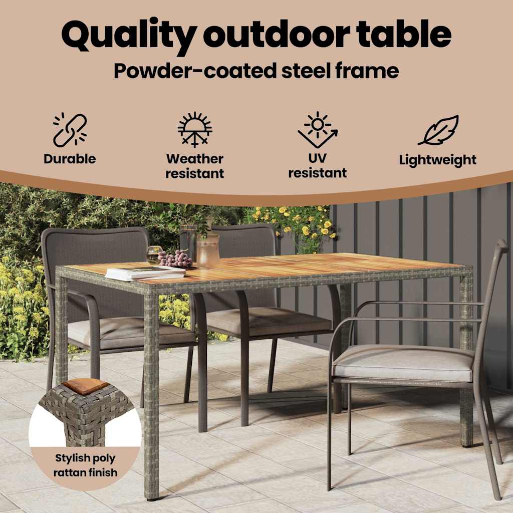 Garden Table Grey 150 x 90 x 75 cm Poly Rattan