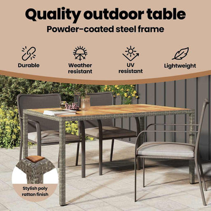 Garden Table Grey 150 x 90 x 75 cm Poly Rattan