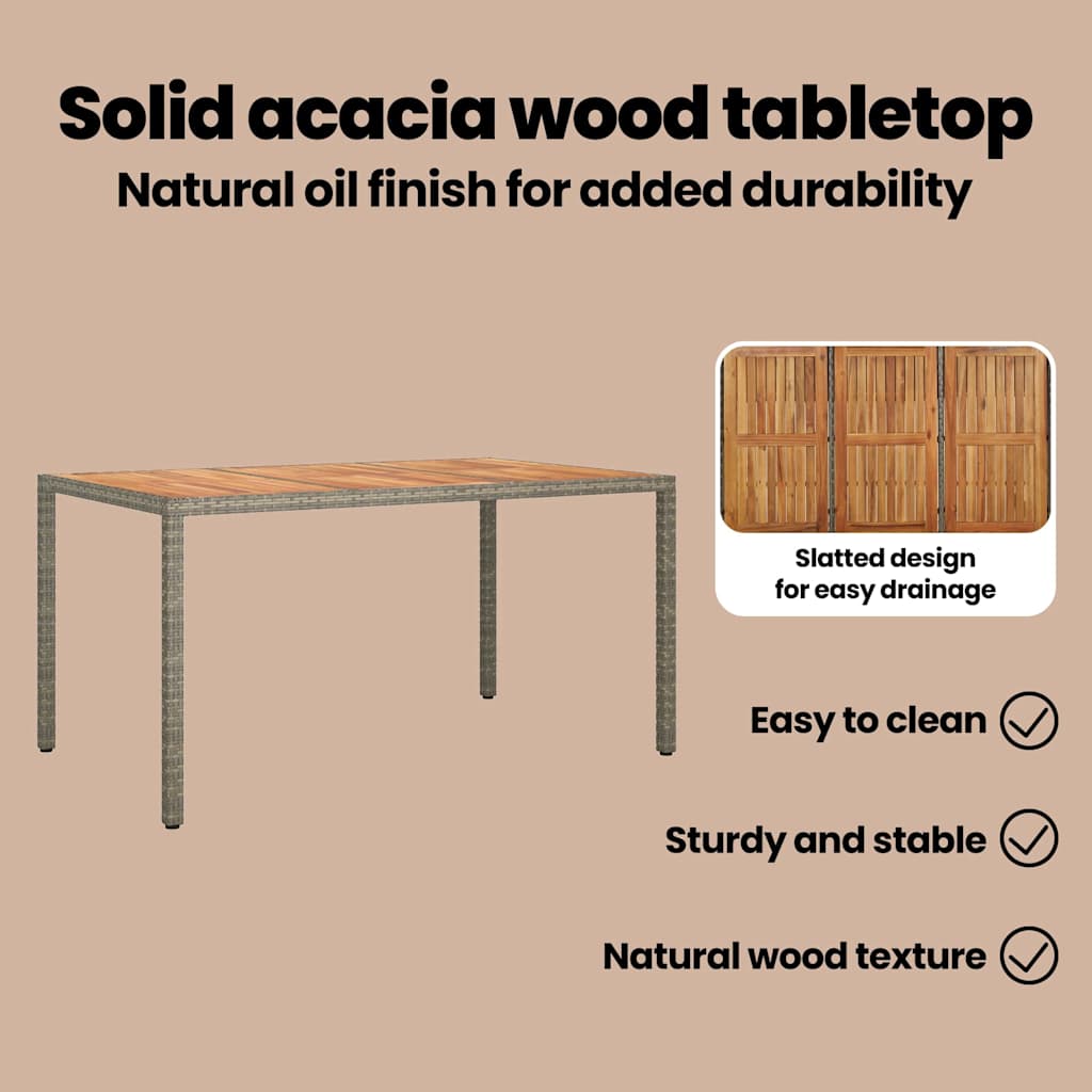 Garden Table Grey 150 x 90 x 75 cm Poly Rattan