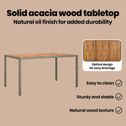 Garden Table Grey 150 x 90 x 75 cm Poly Rattan