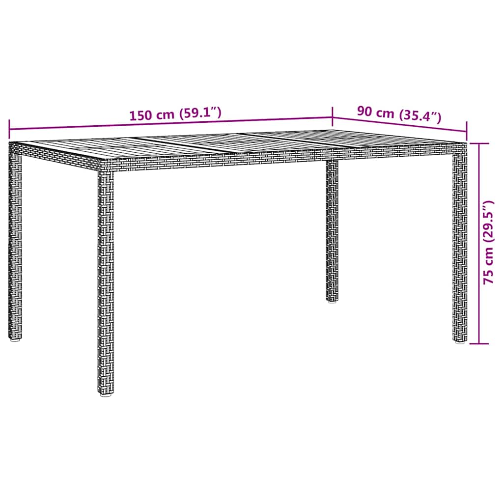 Garden Table Grey 150 x 90 x 75 cm Poly Rattan