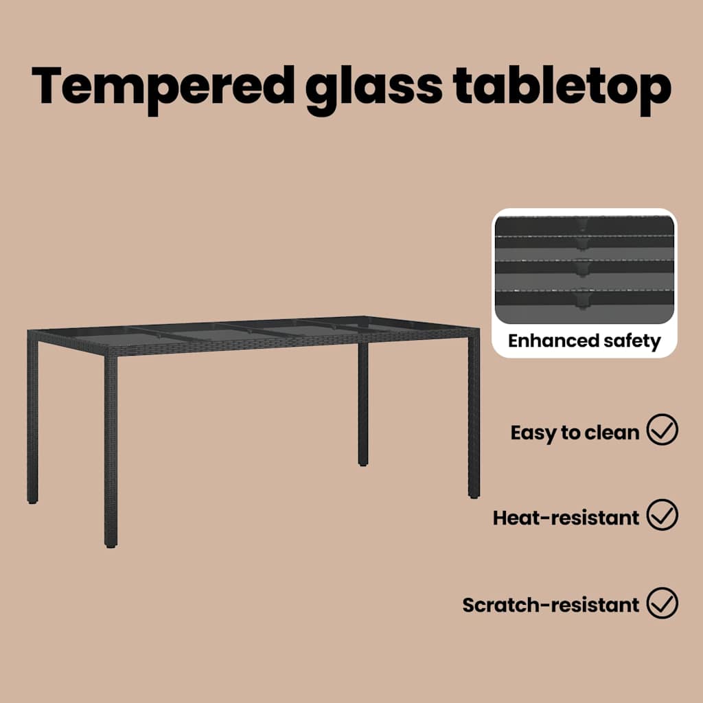 Garden Table Black 190 x 90 x 75 cm Poly Rattan