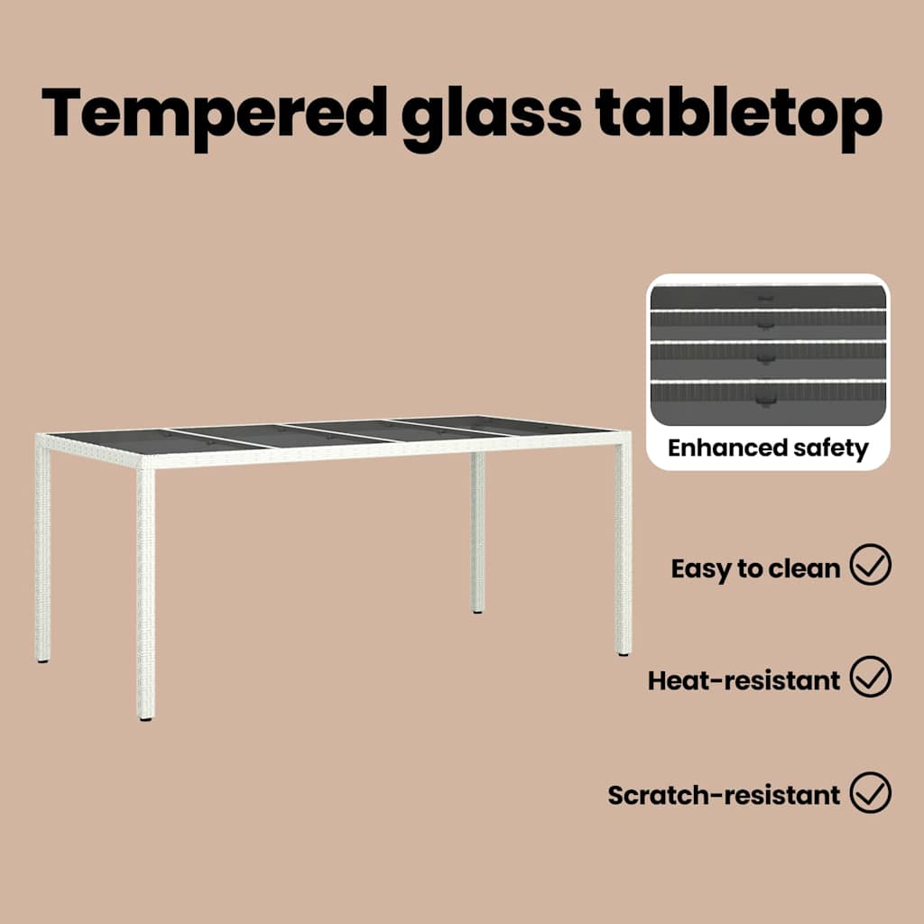 Garden Table White 190 x 90 x 75 cm Poly Rattan