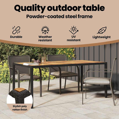 Garden Table Black 190 x 90 x 75 cm Poly Rattan