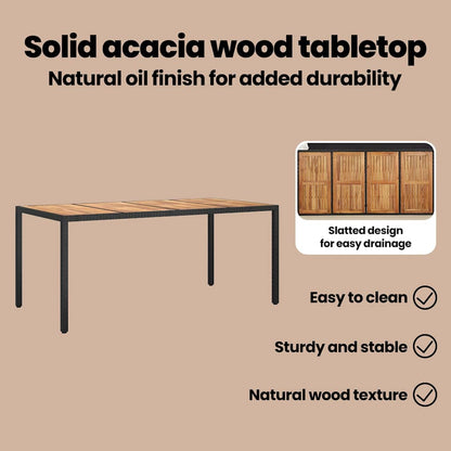 Garden Table Black 190 x 90 x 75 cm Poly Rattan