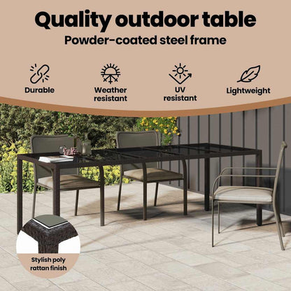 Garden Table Brown 250 x 100 x 75 cm Poly Rattan