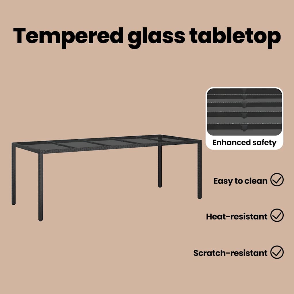 Garden Table Pure Black 250 x 100 x 75 cm Poly Rattan