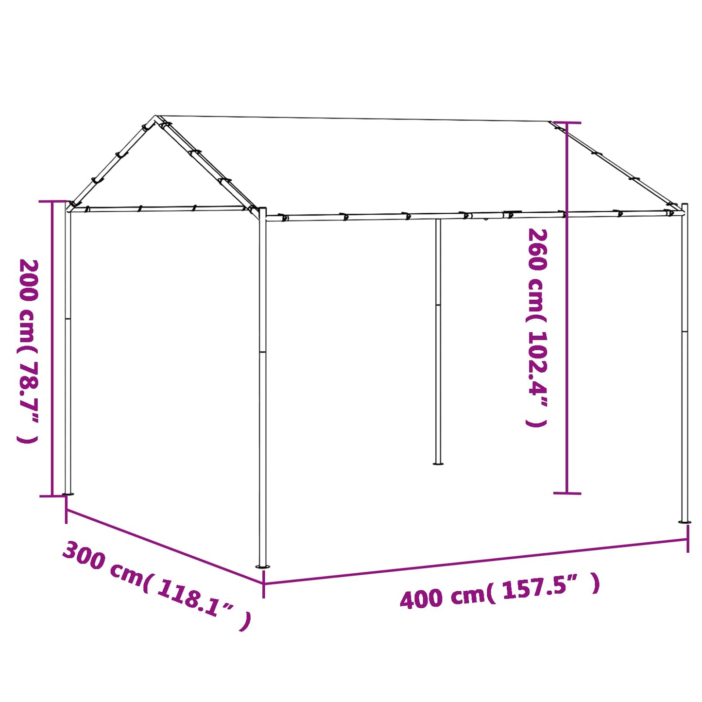 Gazebo 4 x 4 x 2.6 m White Steel and Polyester 180 gsm