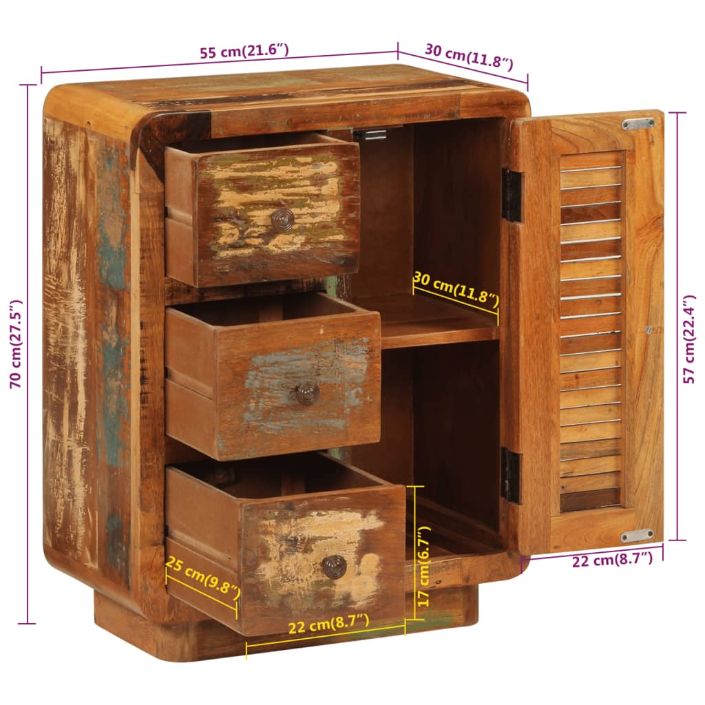 Sideboard with 3 Drawers 55x30x70 cm Solid Wood Reclaimed
