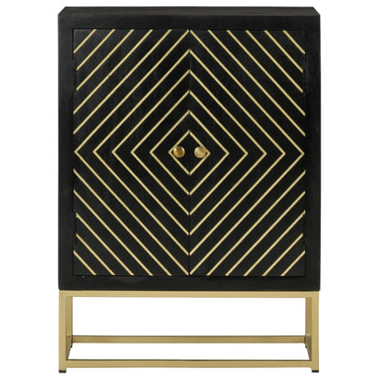 Sideboard with 2 Doors Black&Gold 55x30x75 cm Solid Wood Mango