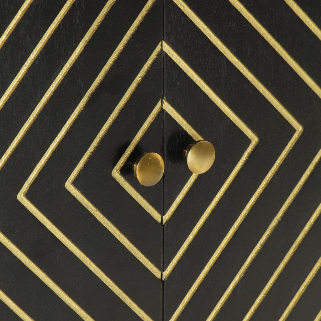 Sideboard with 2 Doors Black&Gold 55x30x75 cm Solid Wood Mango