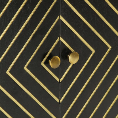 Sideboard with 2 Doors Black&Gold 55x30x75 cm Solid Wood Mango