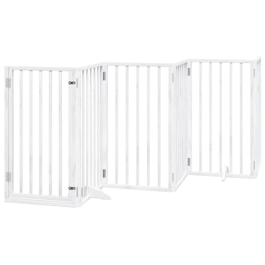 Dog Gate with Door Foldable 6 Panels White 300 cm Poplar Wood