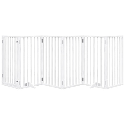 Dog Gate with Door Foldable 6 Panels White 300 cm Poplar Wood