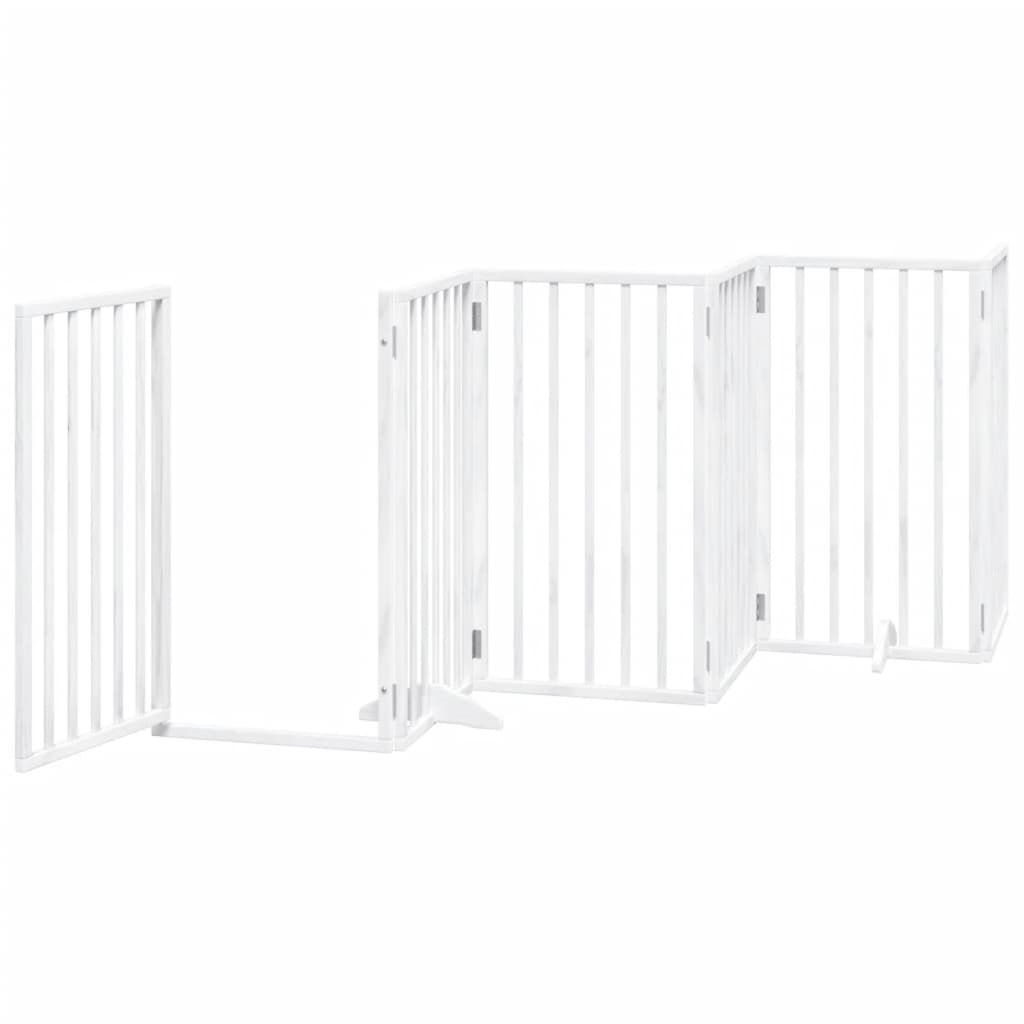 Dog Gate with Door Foldable 6 Panels White 300 cm Poplar Wood