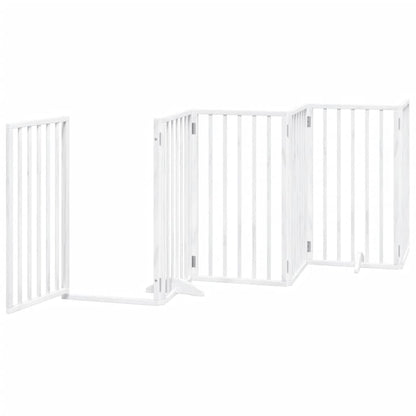 Dog Gate with Door Foldable 6 Panels White 300 cm Poplar Wood