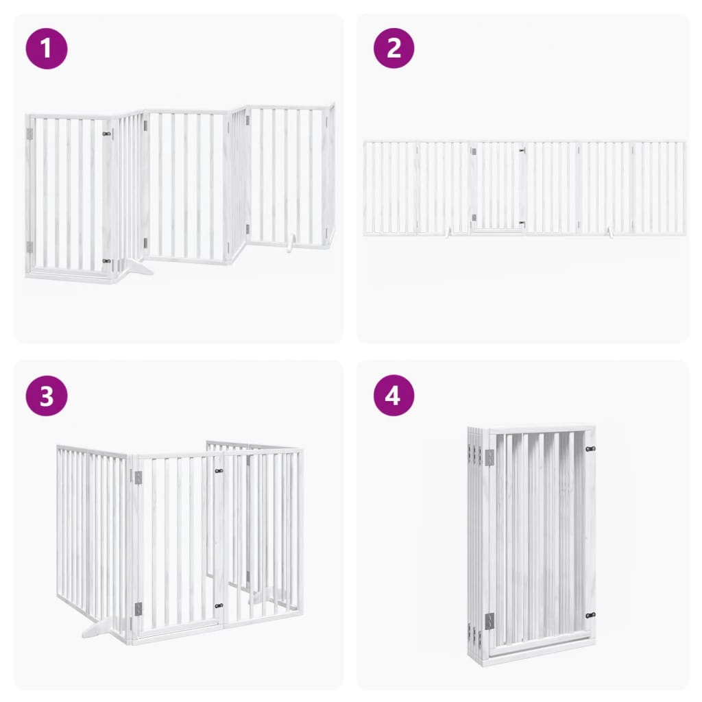 Dog Gate with Door Foldable 6 Panels White 300 cm Poplar Wood