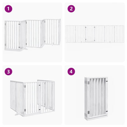 Dog Gate with Door Foldable 6 Panels White 300 cm Poplar Wood