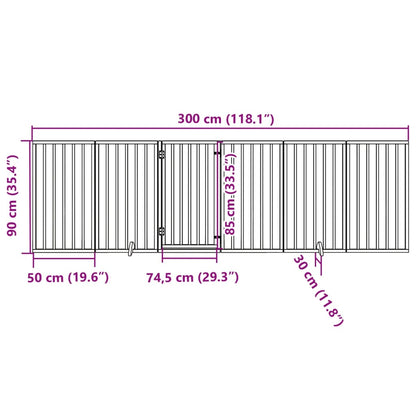 Dog Gate with Door Foldable 6 Panels White 300 cm Poplar Wood