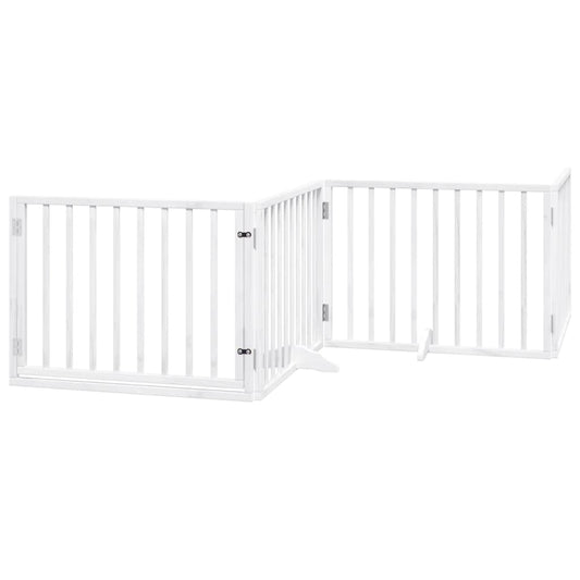 Dog Gate with Door Foldable 4 Panels White 320 cm Poplar Wood