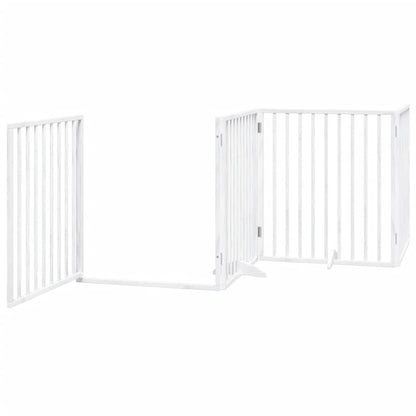 Dog Gate with Door Foldable 4 Panels White 320 cm Poplar Wood